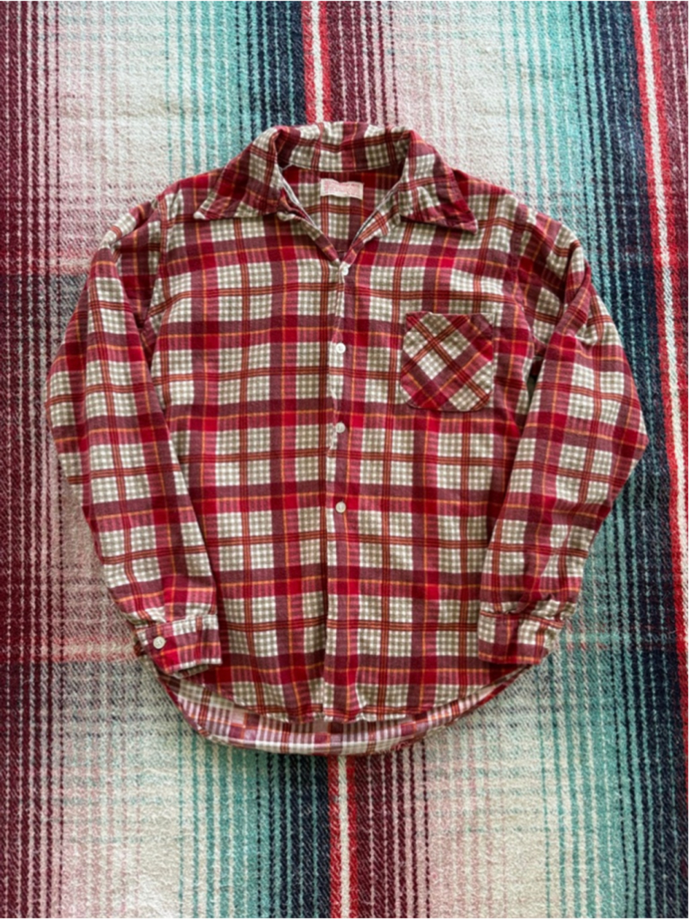 70s Permanent Press Red Plaid Flannel L